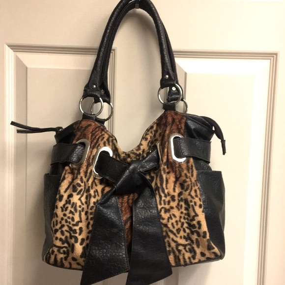 Handbags - Faux Fur Animal Print Satchel/Hobo Purse
